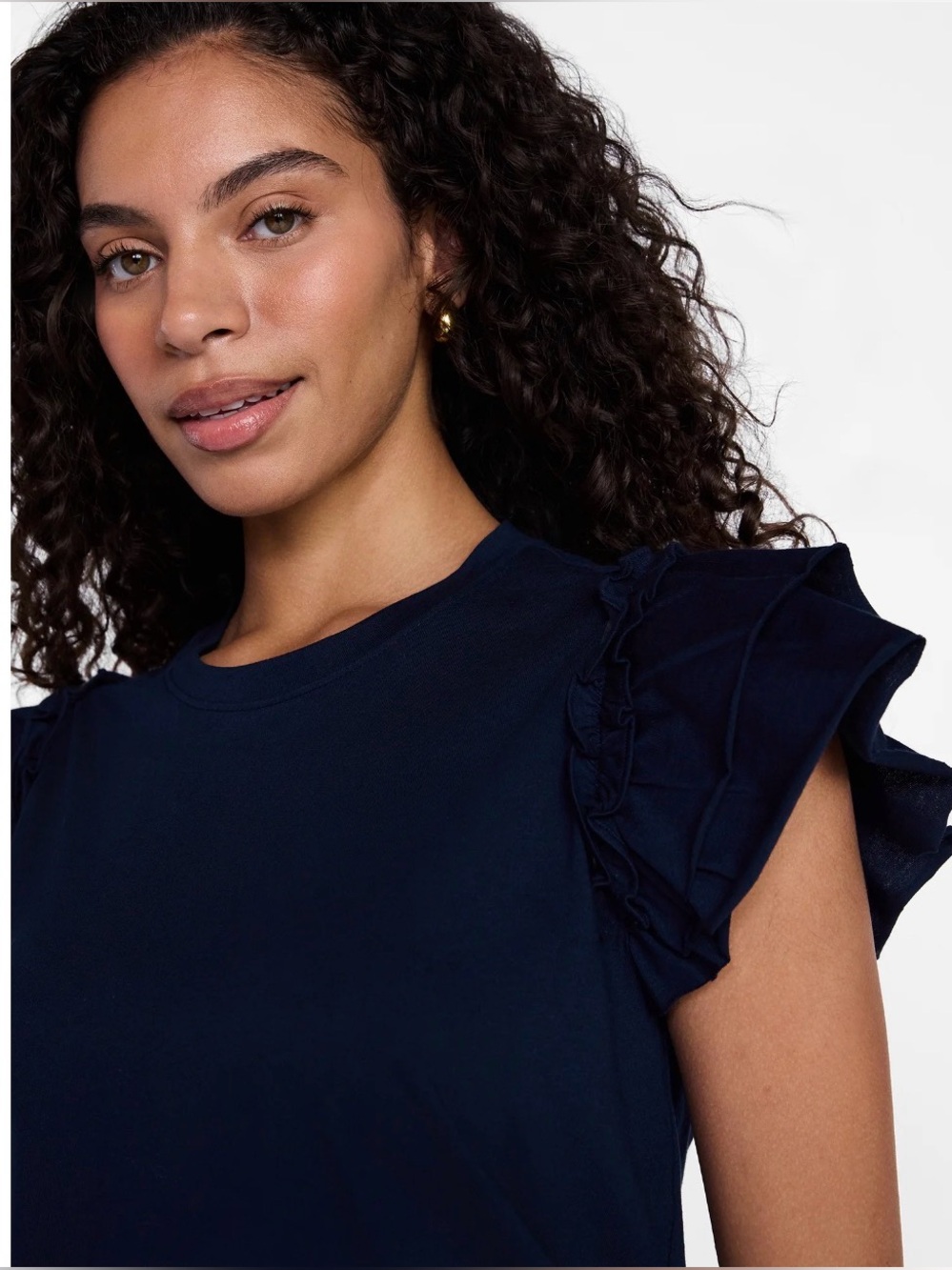(449)Navy Ruffle Sleeve Women's Top